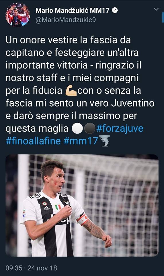 Quando sei #capitano segnare è ancora più bello! Grande #Marione #Mandzukic! 1️⃣7️⃣🦓➡️ https://bit.ly/2Ktqoiw
#MarioMandzukic #LOnnipotente #MM17 #Juventus #Croazia