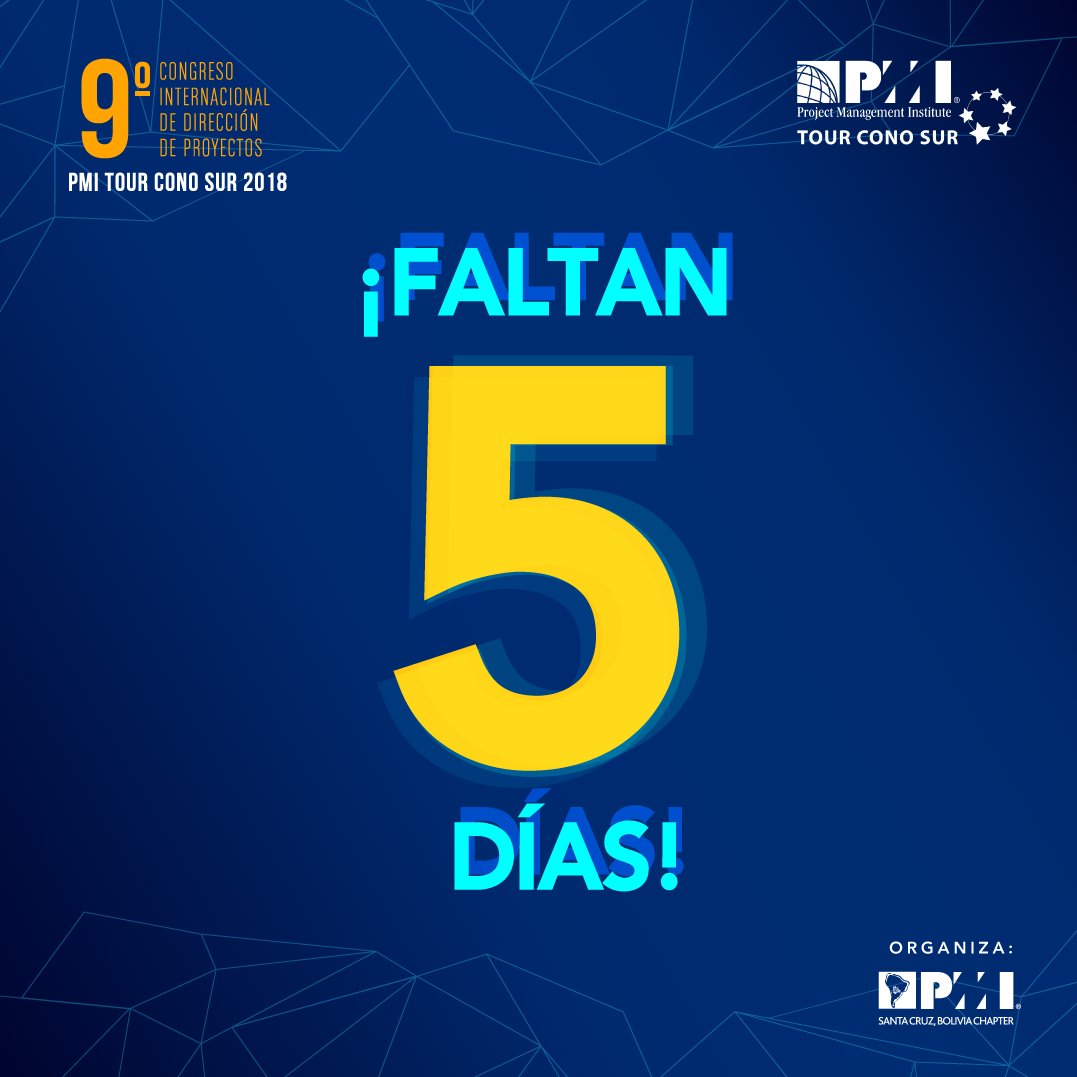 A tan solo 5 días de iniciar el Congreso internacional más importante en Dirección de Proyectos en Latinoamerica #PMITour2018. 
Te esperamos este 30 de Noviembre en el Hotel Radisson. No te lo pierdas!
Reserva tu entrada : tourconosurbolivia.org
