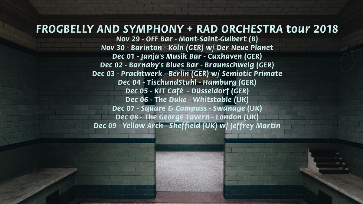 Frogbelly And Symphony + Rad Orchestra on tour!
<a href="/labelship/">Labelship</a> <a href="/Raskizz/">Ray Rizzo</a> @CurlyHankley <a href="/YellowArch/">Yellow Arch Studios</a> <a href="/DukesWhitstable/">The Duke</a> <a href="/cafehash9/">Cafe#9</a> <a href="/GeorgeTavernE1/">The George Tavern</a>