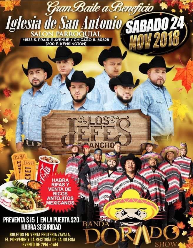 JefesDelRancho's tweet photo. Los Jefes Del Rancho Esta Noche 
Privada en Aurora 8-10 
St Anthony’s Church 11-1 
Harry’s Long Bar 1:30-2:30 
Mansión 3:45-4:45

Contact (708)469-8623 https://t.co/zdwjyRQZOF