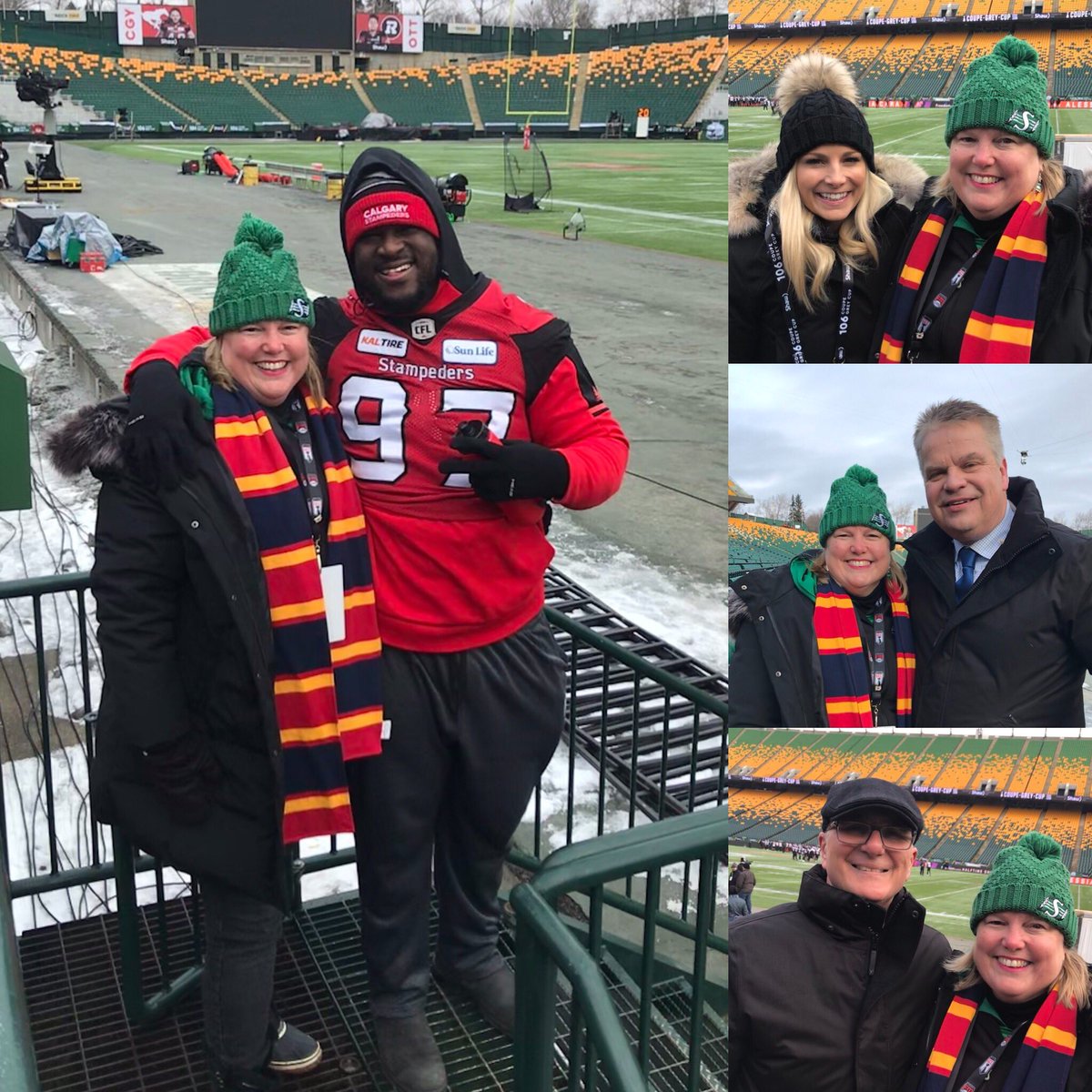 SueBatesQ91's tweet photo. Thanks to @CFL #GreyCupClub for a fantastic morning at the #GreyCup106 team walk throughs. Caught up with a few  @queensualumni - thanks @KatePettersen_ @RodSmithTSN &amp; @CCtsn. And of course @Queens_Football alum @DerekWiggan, playing in the big event! #ForeverAGael #ChaGheill 🇹🇩 https://t.co/yAPE5jGOJn