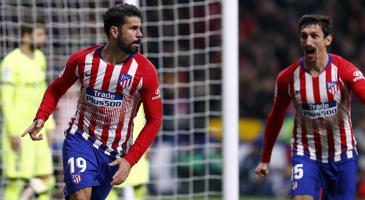 Diego Costa celebra su gol al Barcelona (Foto: ATM).