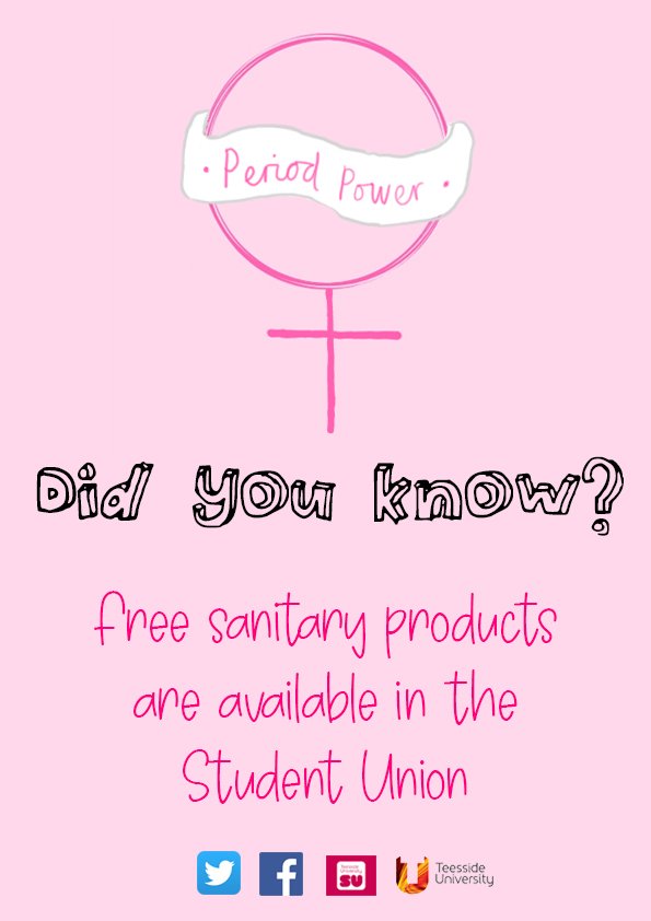 So what are Period Power all about? We're raising awareness that free sanitary products are currently available in <a href="/teessidesu/">Teesside University Students’ Union (TUSU)</a> and from Student Welfare, Sophie Bennett. We are also providing a donation box for any surplus sanitary products to donate to the campaign 👊🏼💓