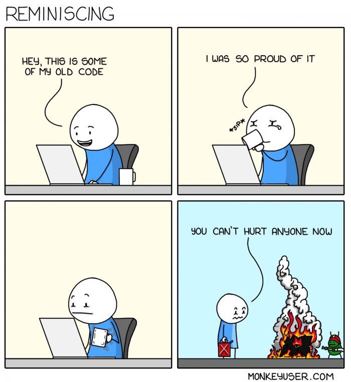 ostash's tweet image. When you look at your old code... 🙂
#oldcode #developerslife #programming #reminisce #developershumor