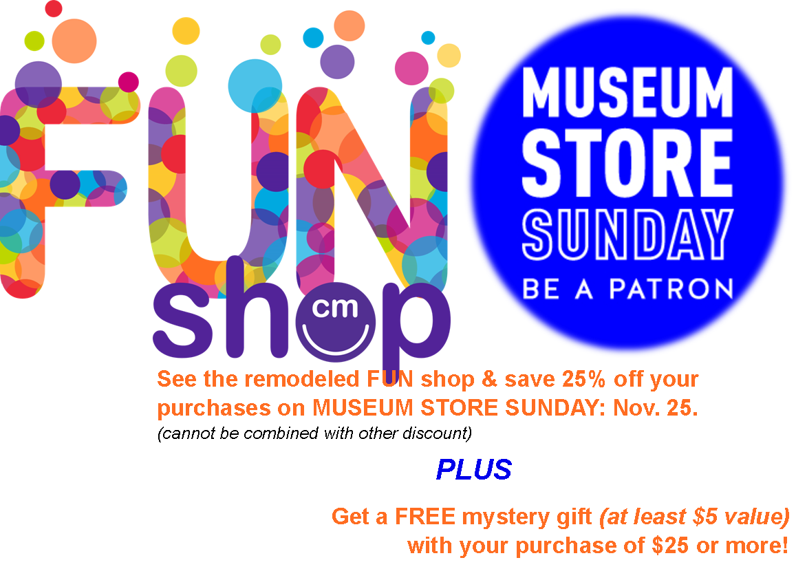FunMuseum's tweet photo. Save 25% at the Children's Museum's FUN shop tomorrow (Nov. 25, Noon to 5 pm) as part of @MuseumStoreSunday! #BeAPatron #FunMuseum #FUNshop #SillySmart #ExploreLaCrosse #DowntownLaCrosse #MuseumStoreSunday https://t.co/Pw8vbPTFt6