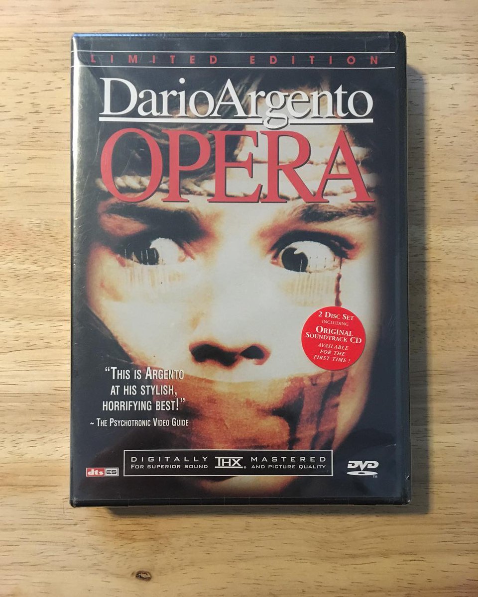 JoeyMedusa's tweet photo. I recently acquired a sealed copy of Anchor Bay’s 2001 limited edition 2 disc set of Dario Argento’s classic 1987 giallo film, ‘Opera’, which includes the original soundtrack. This is copy 10,441 of 30,000. #Opera #TerrorAtTheOpera #DarioArgento #AnchorBayEntertainment #Giallo https://t.co/nQOiEu4OqB