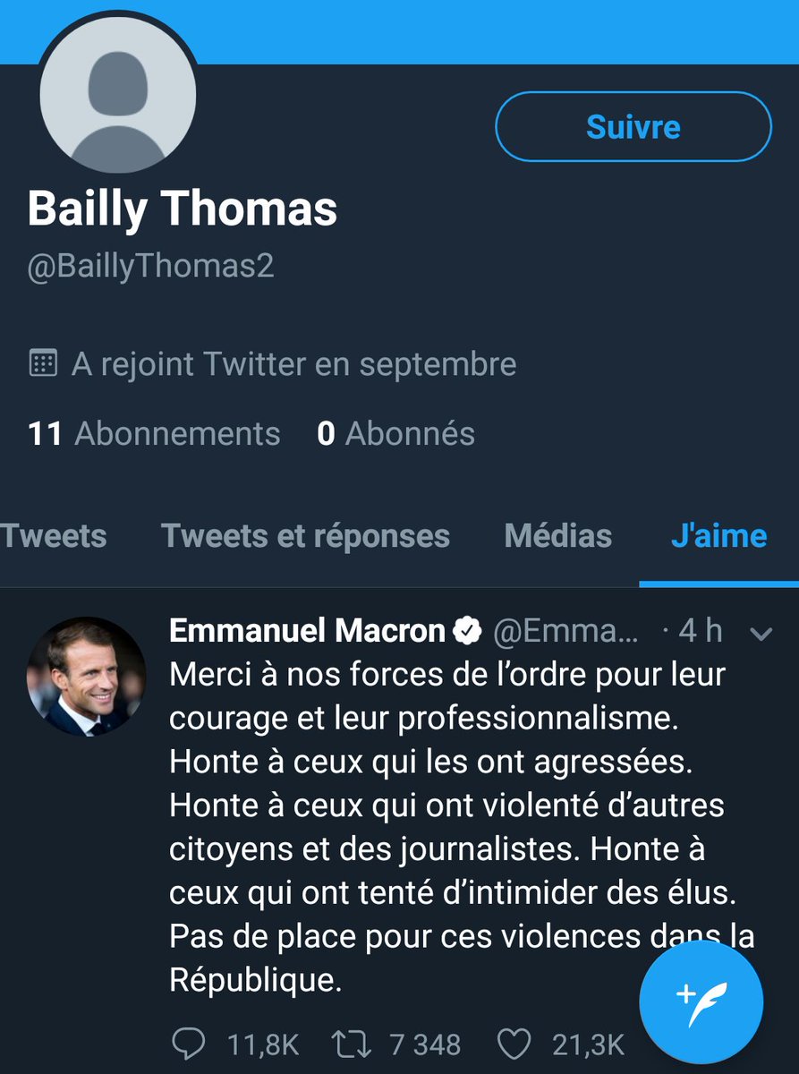 Weatherboy_fr's tweet photo. Le seul tweet de Macron sur le #24Novembre a reçu un nombre de
"j'aime" qui semble anormal (10 fois plus que ses tweets précédents).

Or en naviguant dans ces
"j'aime" on trouve des profils au nombre d'abonnés curieux
🤔

Ça ressemble à une grosse manip⤵️ https://t.co/uohxh3Q9Yu