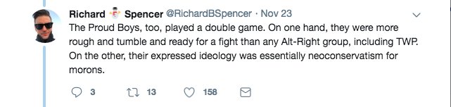 2/12 Richard Spencer, once the most prominent faces of Trump-era white nationalism, actually captures the dichotomy well. (He appears to have been trolled.)