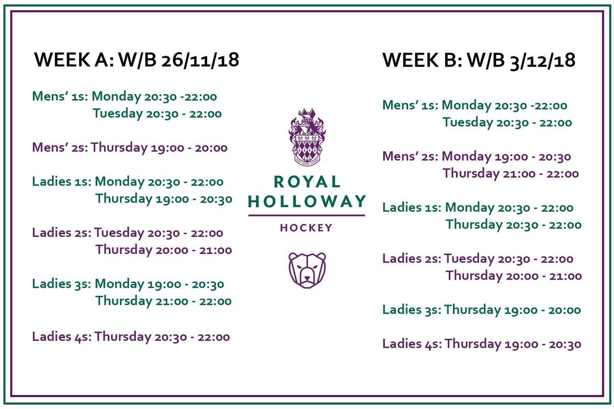 Here’s our new training timetable! We’re starting Week A on Monday and following on alternative weeks! Any questions feel free to message us!!