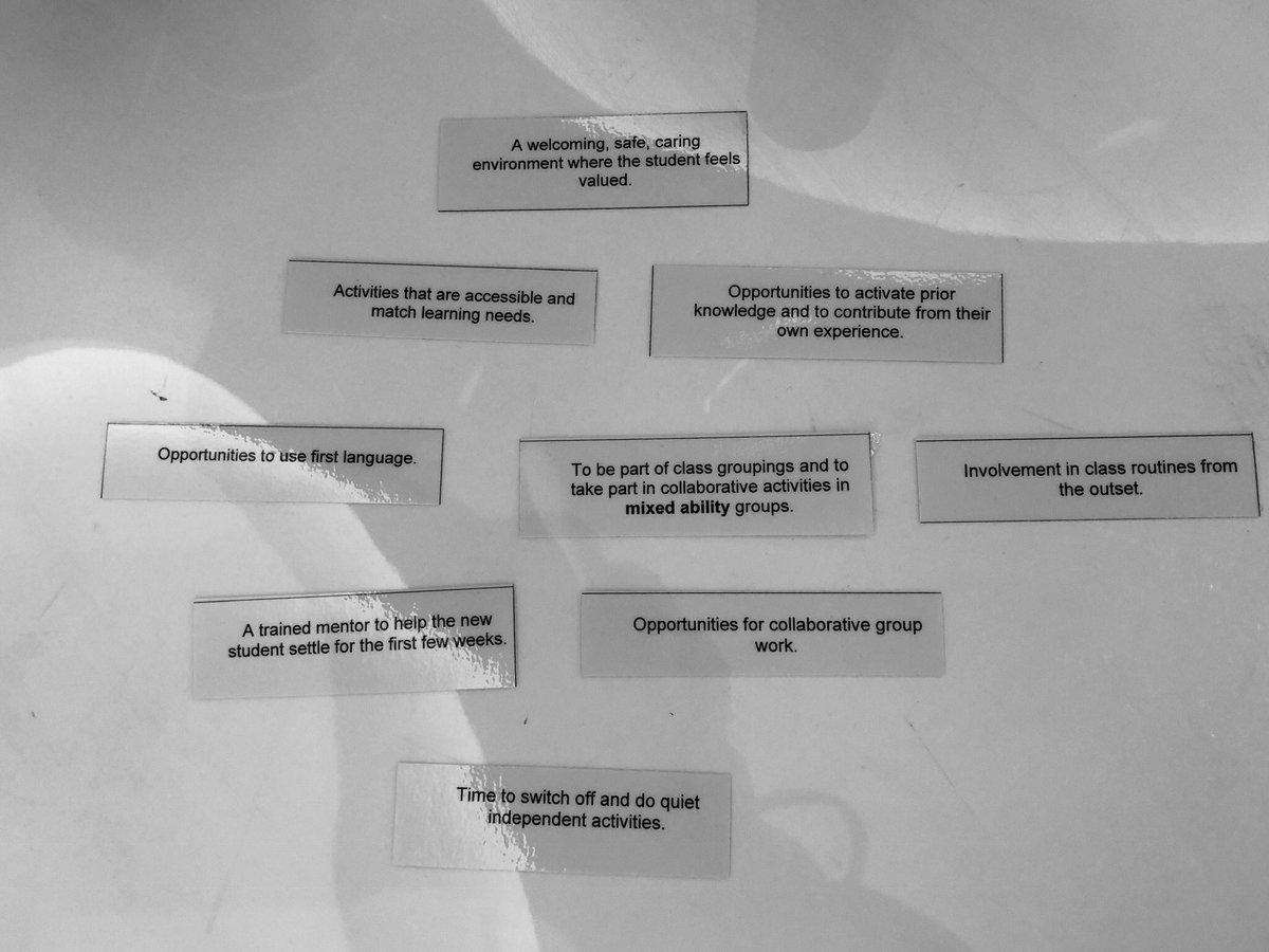 #Eal Diamond 9 ranking of needs of an EAL student - welcoming , warm and safe environment underpins them all. Hard to sort when all essential.