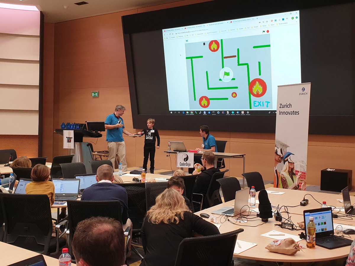 CoderDojoZH's tweet image. Our Ninjas presenting projects in topic "Protecting you home" on big stage in Zurich Development Center #CoderDojoZH #zurichinnovates