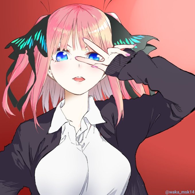 sio倉わかさんがTwitterに投稿した中野二乃(五等分の花嫁)のイラスト。