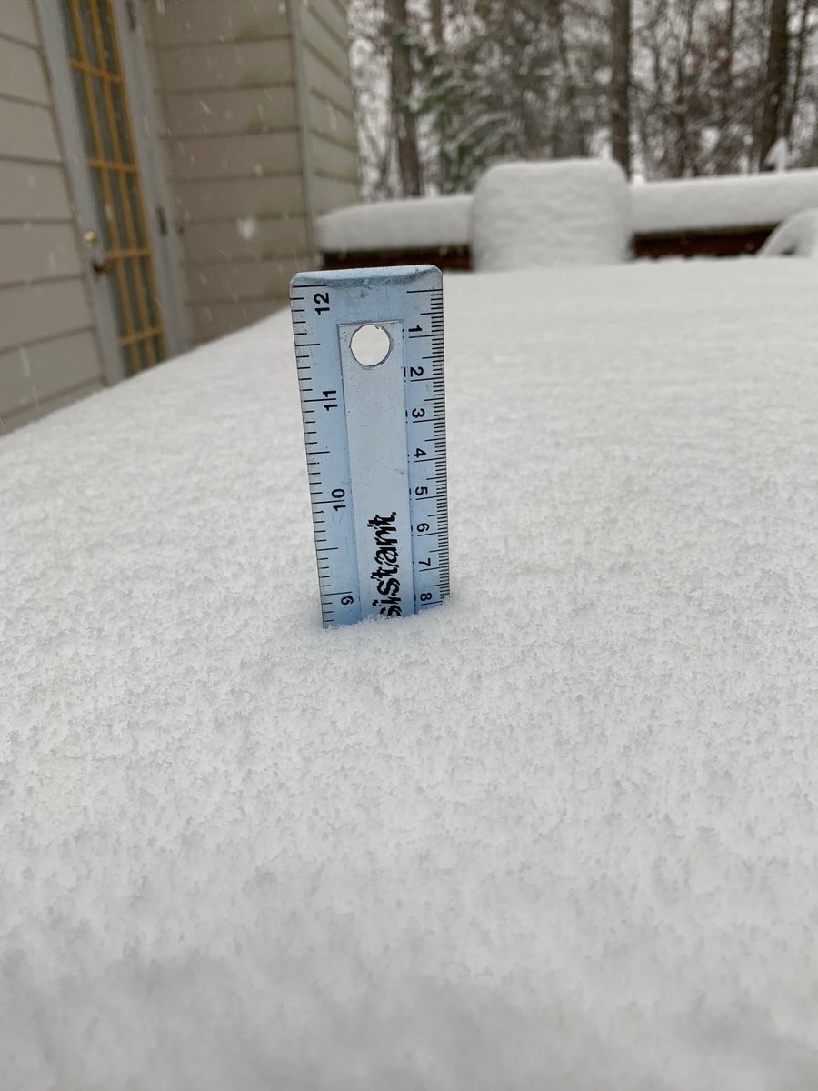 Almost 9” of snow in north Durham....and still snowing. #ABC11