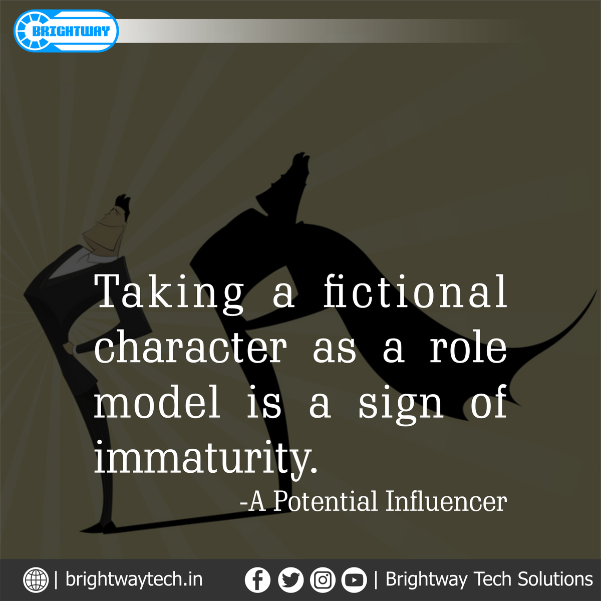 BritewayTech's tweet photo. Taking a fictional character as a role model is a sign of immaturity.
-A Potential Influencer
#Socialmedia #influence #fictionalcharacter #rolemodel #sign #immaturity #dailyquotes #dailysaying #apotentialinfluencer #people #followers #believer #motivation #inspiration #business https://t.co/UI8goxJ2Ir