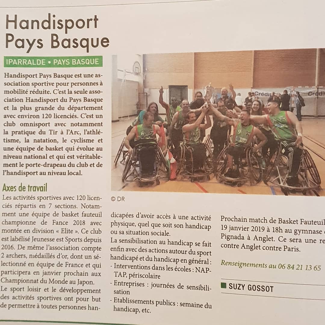 Cette semaine un article sur La Semaine du Pays Basque sur votre EUSKAL TALDEA HANDISPORT PAYS BASQUE  un grand MILESKER pour votre soutien et  un grand merci à suzy journaliste 🏀💪😍🏀😍💪