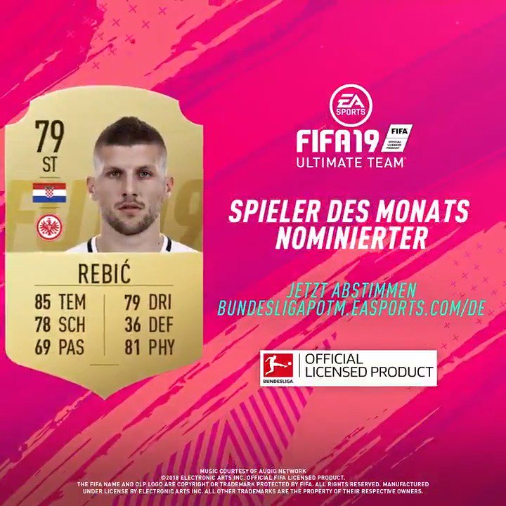 6⃣ Nominierte - nur 1⃣ kann gewinnen 🗳️ #POTM #FUT #FIFA19 @Eintracht
Stimme ab für Ante #Rebic und mache ihn zum #BundesligaPOTM 👉 http://bundesligapotm.easports.com/de