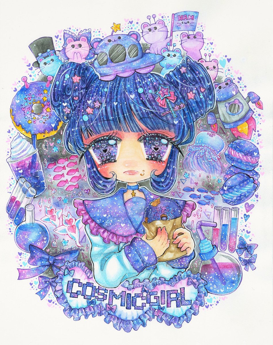 髏々咲すかる ええよん展 Cosmic Girl 宇宙柄 女の子 水彩色鉛筆 水彩絵を流して水彩民を増やそう ゆめかわ ゆめかわいい アナログイラスト 糸会 イラ拡 イラスト王国 ろろさきすかるわーくす Pixiv T Co Om2pb37wzq