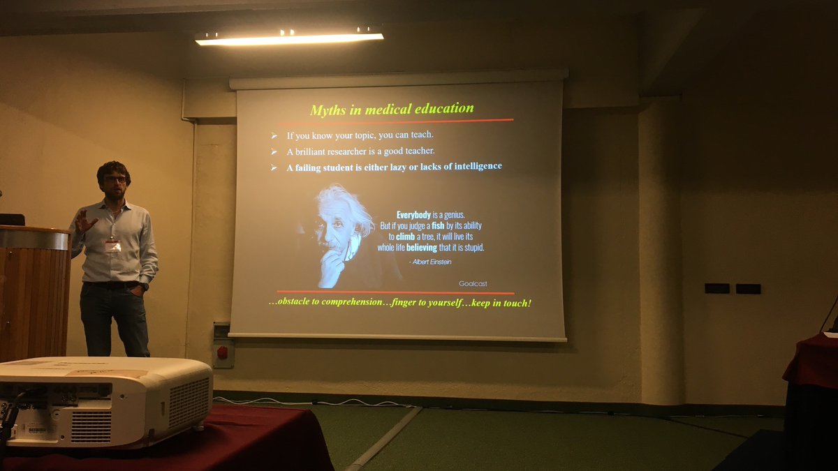 FloSacherer's tweet photo. Reviewing on #eac2018 TAT-course & came across this great slide by Gerardo Cortese.Myths in medical education:
-If you know your topic you are a good teacher
-A brilliant researcher = a good teacher
-A failing student = lazy or lacks of knowledge
-A good teacher is born,not made https://t.co/ERyVOaZqmb