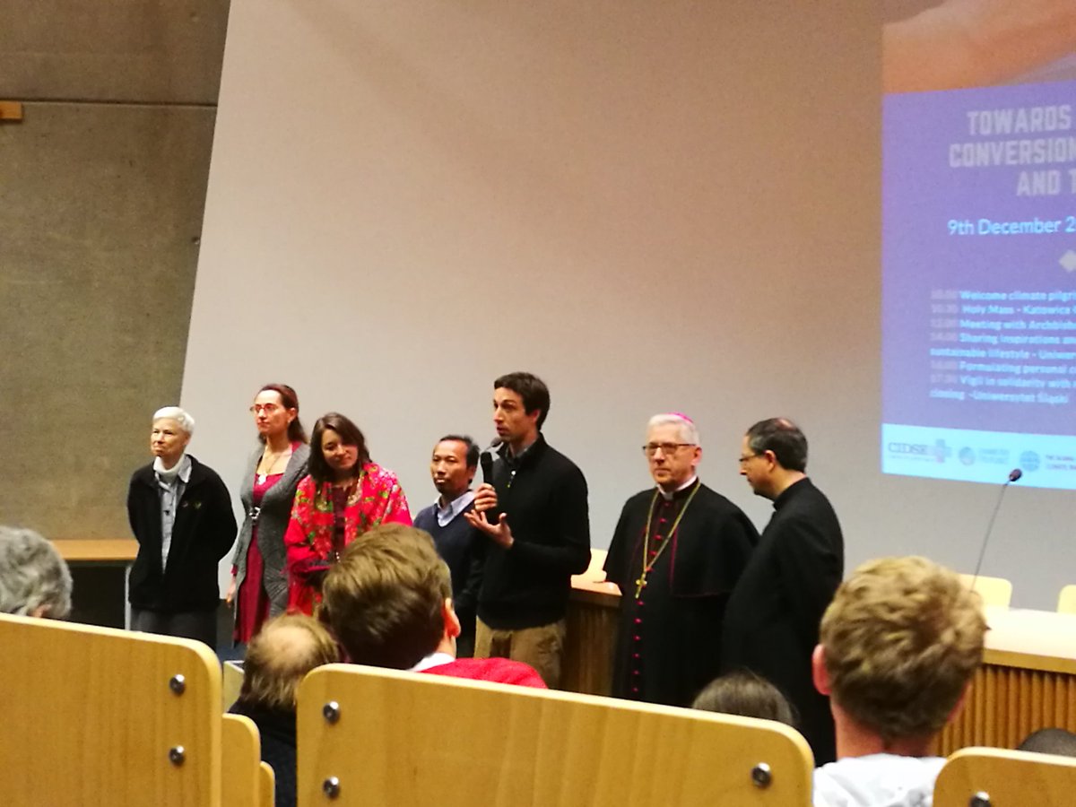gnomeinacage's tweet photo. Mass at Katowice Cathedral, where @CAFOD campaigners prayed for world leaders at #COP24 and welcomed #climatepilgrims from Rome. Now being welcomed by Archbishop Wiktor and others like @CIDSE and @CathClimateMvmt across the Catholic community tackling #climatechange https://t.co/uNsufQyVgj