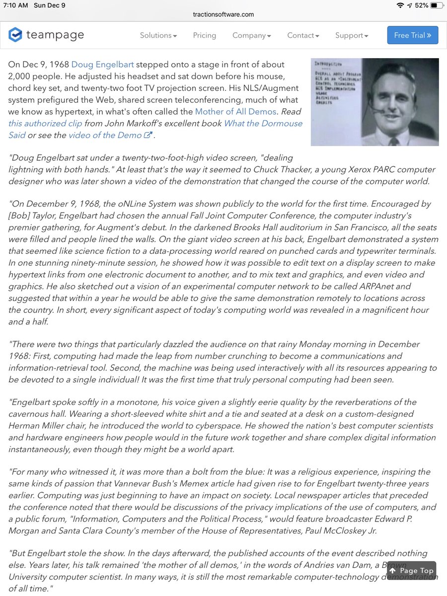 roundtrip's tweet photo. Dec 9, 1968 Fifty years ago today: "Doug Engelbart sat under a twenty-two-foot-high video screen, ‘dealing lightning with both hands.’” https://t.co/VyRJiZ64tO #thedemoat50 https://t.co/Akn5IzPqGF