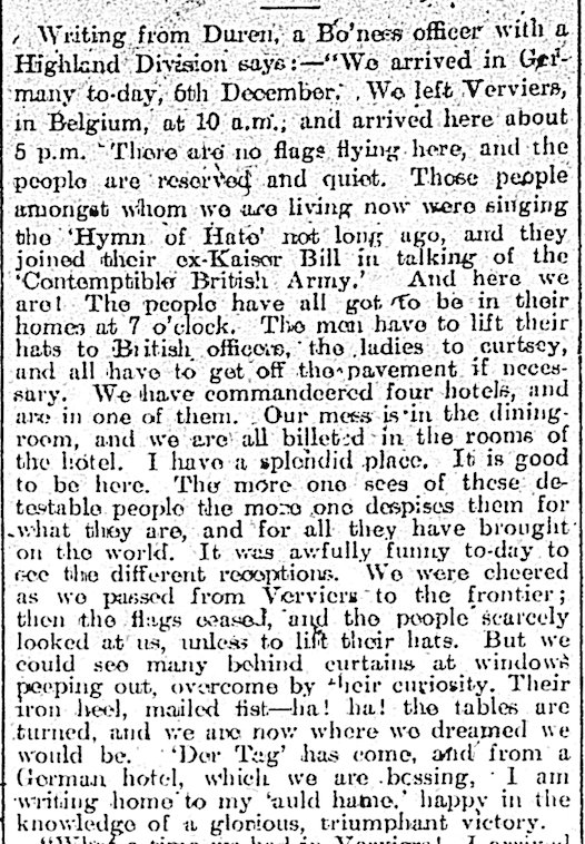 9/12/1918 a Bo'ness officer, currently posted in Germany, has sent an interesting letter home.