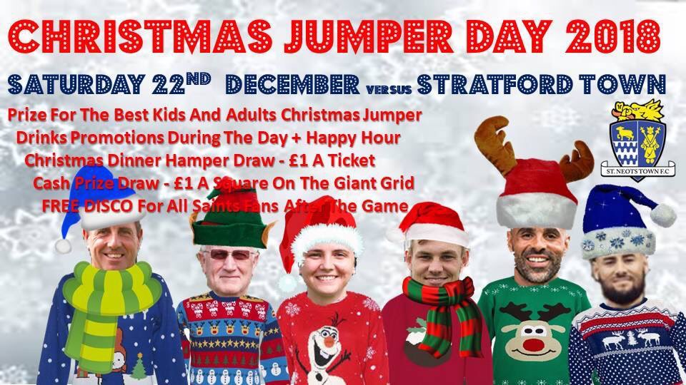 Next home game is Saturday 22nd December versus <a href="/StratfordTownFC/">Stratford Town FC</a> 
#christmasjumperday