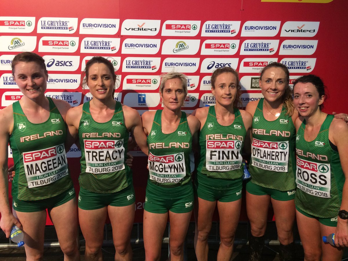 Senior women 11th: Ciara Mageean 43rd, Sara Treacy 26th, Annmarie Mcglynn 57th, Michelle Finn 51st, Kerry O’Flaherty 64th and Fionnuala Ross 61st <a href="/Euro_Cross/">Tilburg 2018</a>