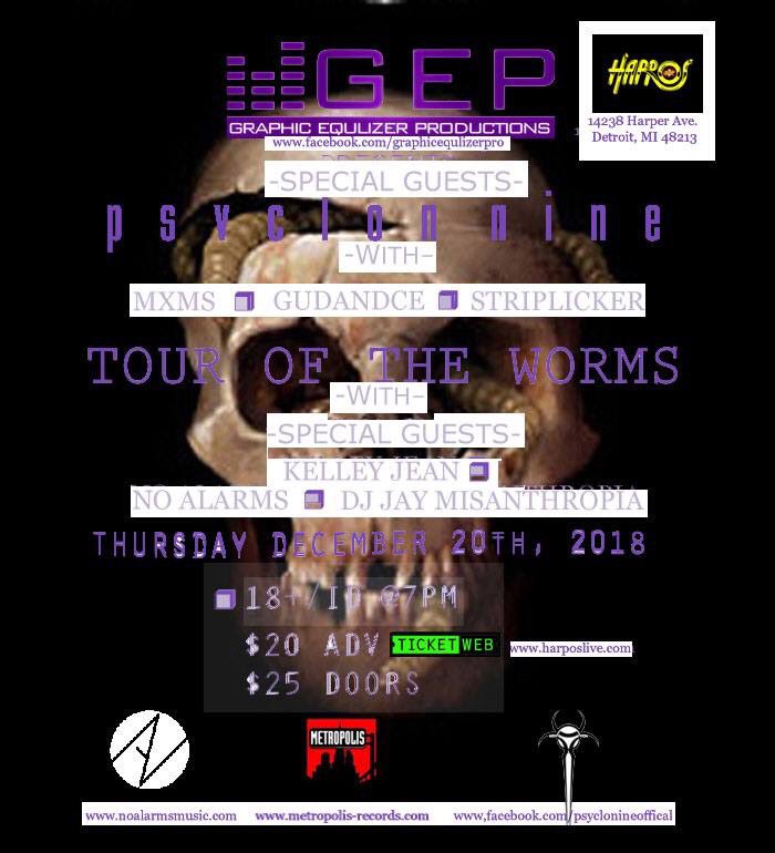 Thursday December 20th @HarposConcertTheater “Here Comes Worms Tour” featuring <a href="/PsyclonNine_/">Psyclon Nine</a> <a href="/striplicker/">striplicker</a> <a href="/mxms/">mxms</a> <a href="/noalarmsmusic/">ＮＯ ＡＬＡＲＭＳ</a> and more. Tickets advance for only $20 (no fee at: harposlive.com) or ticketweb.com Door at 7pm and 18+/ID we hope to see all you!!
