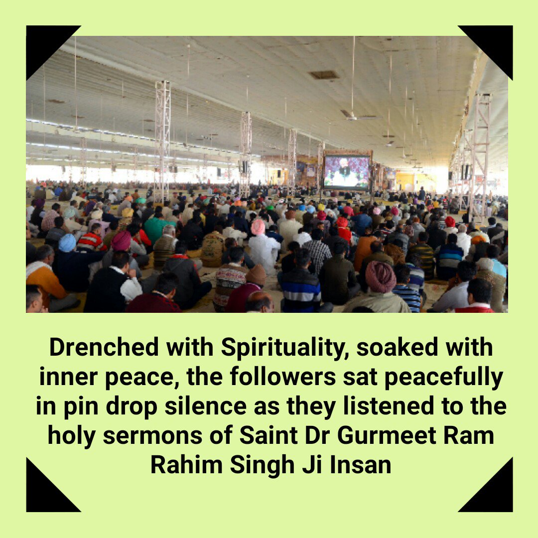 MukhijaNidhi's tweet photo. #रूहानी_नामचर्चा
Drenched with Spirituality, soaked with inner peace, the followers sat peacefully in pin drop silence as they listened to the holy sermons of Saint Dr Gurmeet Ram Rahim Singh Ji Insan https://t.co/9eZgZ9OEHK