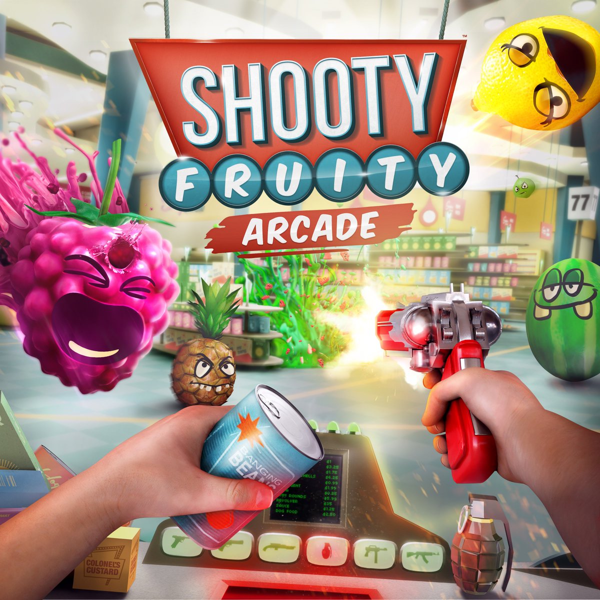 nDreams's tweet photo. EXCITED KLAXON ALERT! #ShootyFruity Arcade launches today! Get yourself over to a @springboard_VR, @synthesisvrinc or @vrjunkies #VR arcade to become the mutant-fruit shooting supermarket checkout assistant you've always wanted to be! 🍒 🍏 🍇 🍉 🍋 ➡️ 💥 https://t.co/pENN5SaZhc