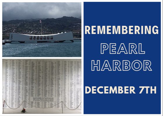 On December 7, 1941 the United States Naval Base at Pearl Harbor, Hawaii was attacked. 2,403 service members and civilians lost their lives. Today, and every day, we remember the bravery of all those who have defended this country’s freedoms.