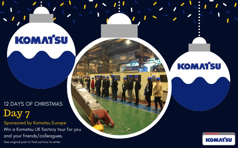 McHaleKomatsu's tweet photo. 12 DAYS OF CHRISTMAS COMPETITION

Day 7 of our 12 days of #Christmas competition is kindly sponsored by Komatsu Europe. To win a KUK factory tour for you and your friends/colleagues all you need to do is: 
• RT this post
• Follow our twitter account. 

More information👇🏼 https://t.co/DpAjRUK8vV