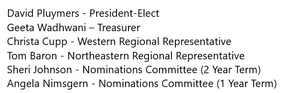 The WPHA Election results have been released-congratulations to the board members who will begin their 3-year-term of service 1/1. Thank you to all candidates for being willing to commit their service and volunteer time to WPHA! We are thankful for great #publichealth leaders!