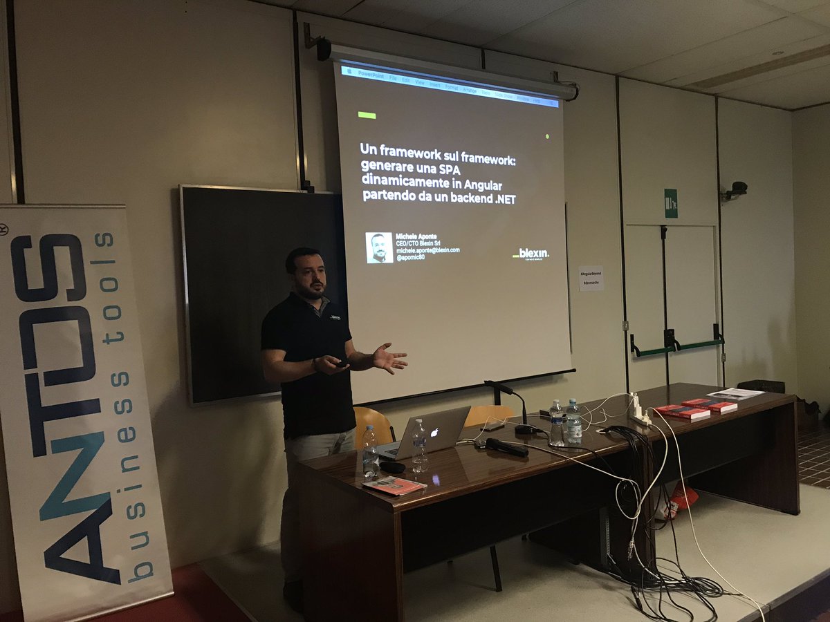 DevMarche's tweet photo. Generare una SPA web con un linguaggio tipizzato come c#? Si può fare! Ce lo dimostra @apomic80! #AngularBeyond #devmarche https://t.co/J7ZQxtUWeN