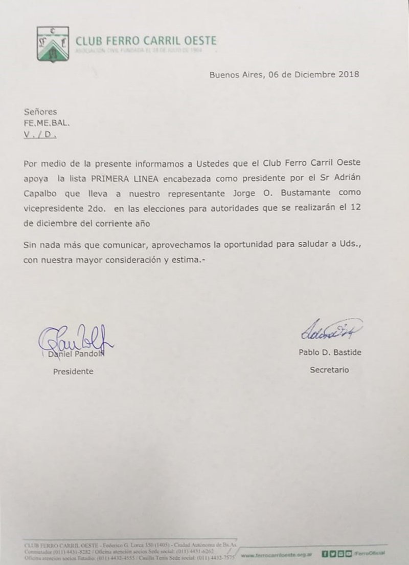 Ferro Carril Oeste on X: Carta del Club Ferro Carril Oeste a la