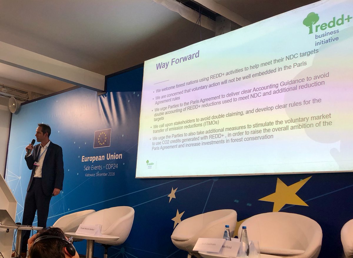 timbales's tweet photo. Side Event EU Pavilion, Dutch companies’ initiative @REDDBusiness present #REDD+ project in #Tambopata. Peru. They are working with Peruvian govmnt to help nest the project in national #NDC and help avoid double counting of reductions beyond NDC. #CoP24 Accounting rules needed https://t.co/iqZ56MPeHI