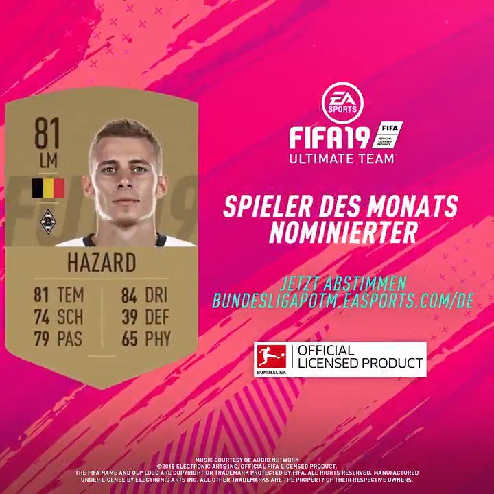 6⃣ Nominierte - nur 1⃣ kann gewinnen 🗳️ #POTM #FUT #FIFA19 @borussia
Stimme ab für @HazardThorgan8 und mache ihn zum #BundesligaPOTM 👉 http://bundesligapotm.easports.com/de