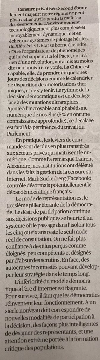 OlivierBabeau's tweet photo. "L’infériorité du modèle démocratique à l’ère d’internet est flagrante. Pour survivre, il faut que les démocraties changent leurs technologies, qu’elles réinventent leur fonctionnement. Ma chronique dans l'@lopinion_fr https://t.co/bzaWWi1ENt