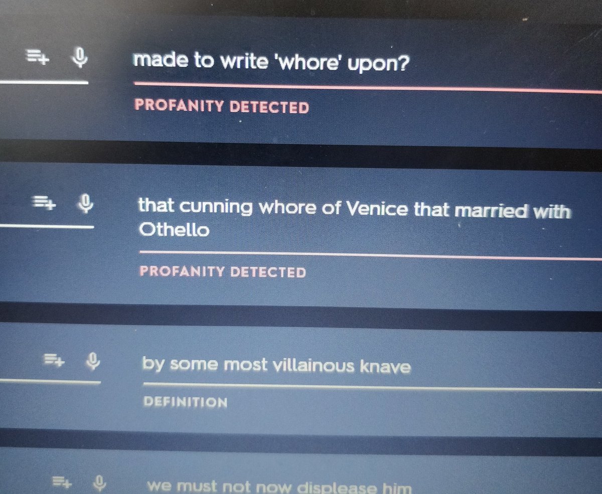 jonathanalewis's tweet photo. I'm writing quotations #quizlets for #Othello, but Shakespeare's language is sometimes too fruity for @quizlet's profanity filter. Is it possible to change the settings so that students can see it unfiltered? #TeamEnglish @Team_English1 #CunningW____eOfVenice https://t.co/P9t5dpqLqc