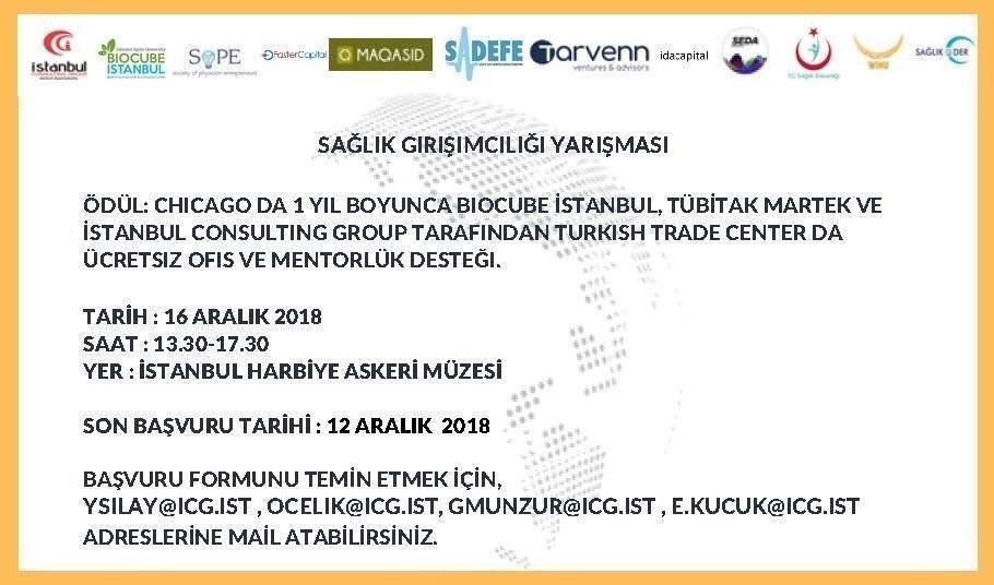 16 Aralık 2018 tarihinde gerçekleştirilecek olan Sağlık Girişimciliği Yarışması'nın son başvuru tarihi 12 Aralık 2018 Çarşamba günü mesai sonuna kadar uzatılmıştır. <a href="/ist_icg/">istanbulconsultinggroup</a> <a href="/drysilay/">Yavuz SILAY MD, MBA</a>