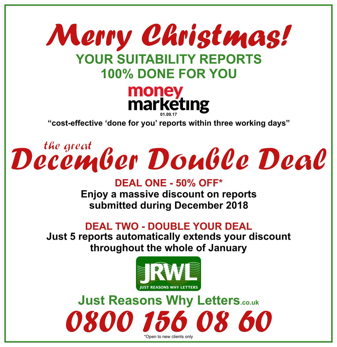 IFAReasonsWhy's tweet image. Unbeatable offer on suitability reports
Massive discounts in December from the UK’s only 100% done-for-you report-writing service - justreasonswhyletters.co.uk #financialadvisor #pensionswitch #structuredproducts #mortgagereports