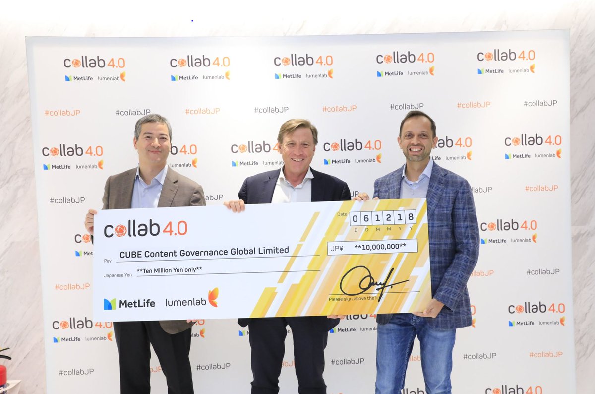 BenRichmondCUBE's tweet photo. Wow, what an achievement! Extremely proud to announce @CUBEGlobal has been chosen by @MetLife in Japan as a winner of its open innovation program collab 4.0. Well done to the team and thank you to @lumenlabsg https://t.co/akYezWmUDi #GoCUBE #RegTech #collabJP https://t.co/xdIMNsH8mF
