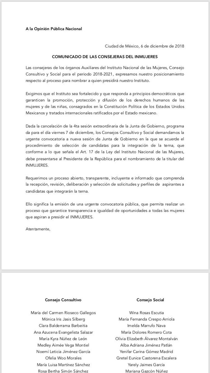 LideresVer's tweet photo. Les compartimos pronunciamiento de las Consejeras del @inmujeres #Mexico https://t.co/qAaNdiYXmh