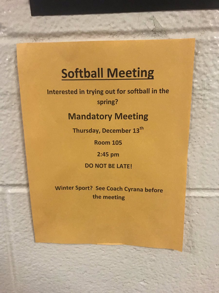 ReporterJs's tweet photo. Anyone interested in playing softball, MANDATORY MEETING on December 13. Be there or be square! https://t.co/GgX4itKC9B