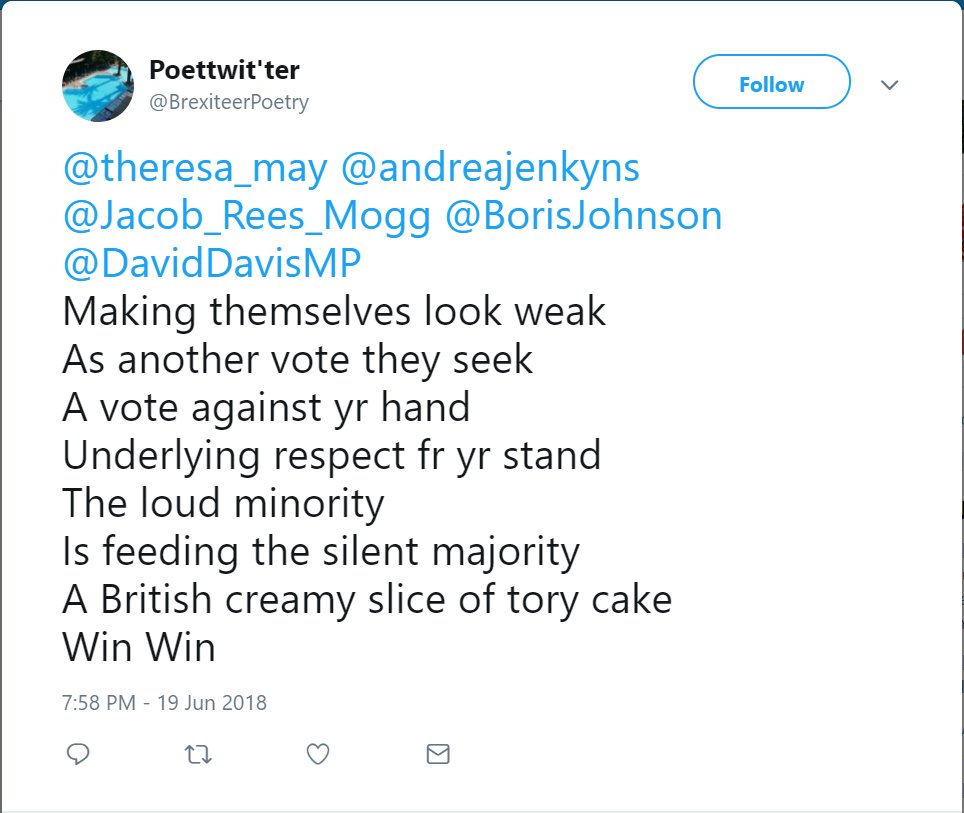 On no account should you allow a Brexiter to read poetry at you. #HHGTB (I think I've found Paul Neil Milne Johnstone of Redbridge)