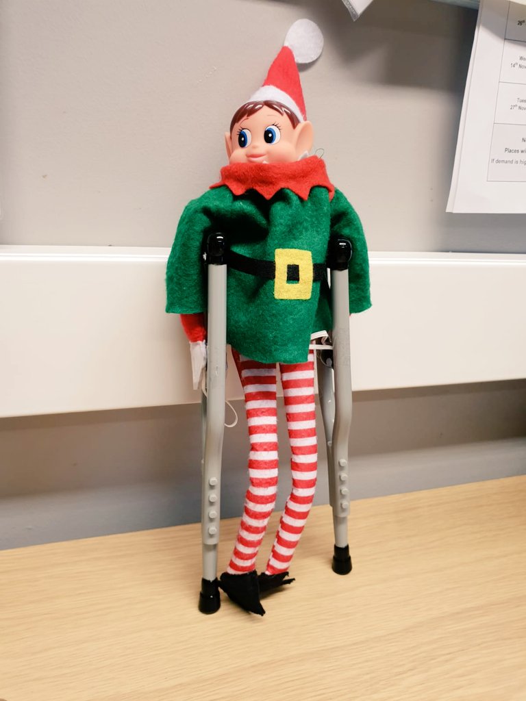 Oh no!! The #rapidresponse elf has had a fall!! These are typical referrals we receive from the community... If this was a real patient an OT and a Nurse would be going on a home visit to assess both the patient and environment to keep the patient at home! <a href="/UHMBT/">MorecambeBayNHSTrust</a> #workingtogether