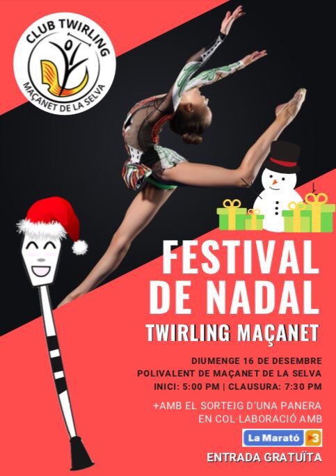 ajMassanet's tweet photo. 👉🏻 Ep!
🤸🏻♀️🤸🏻♀️🤸🏻♀️🤸🏻♀️🤸🏻♀️ Clun Twirling Maçanet!
📌 Ja us podeu reservar el proper #Diumenge16 de Desembre, a les 17h, per venir al #Polivalent a veure el #FestivaldeNadal! https://t.co/oT4OeJJIbY