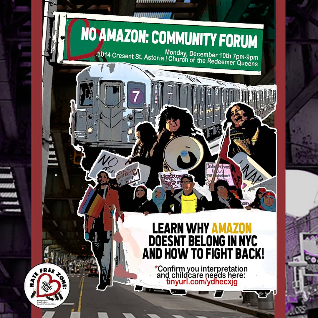 QueensBarrios's tweet image. Join us Monday Dec. 10th from 7-9PM at the Church of the Redeemer in Queens. Hear from us, the frontline communities, about how we will all be impacted. Learn about Amazon's lies, why this deal can never be good enough, and how to fight back. 
#noAmazon #scamazon #hatefreezone