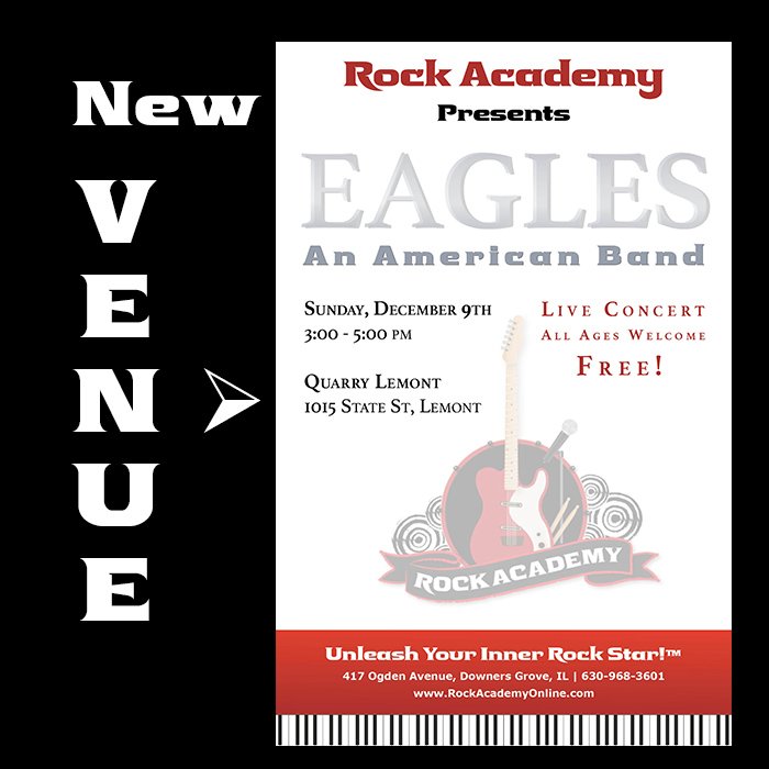 RockAcademyRox's tweet photo. This Sunday, come on out and see the Rock Academy students Rock the Eagles! 3:00 - 5:00 at Quarry Lemont.

#rockacademyonline #unleashyourinnerrockstar #theeaglesrock #rockstudents #lemontillinois https://t.co/GQeM6FTK00