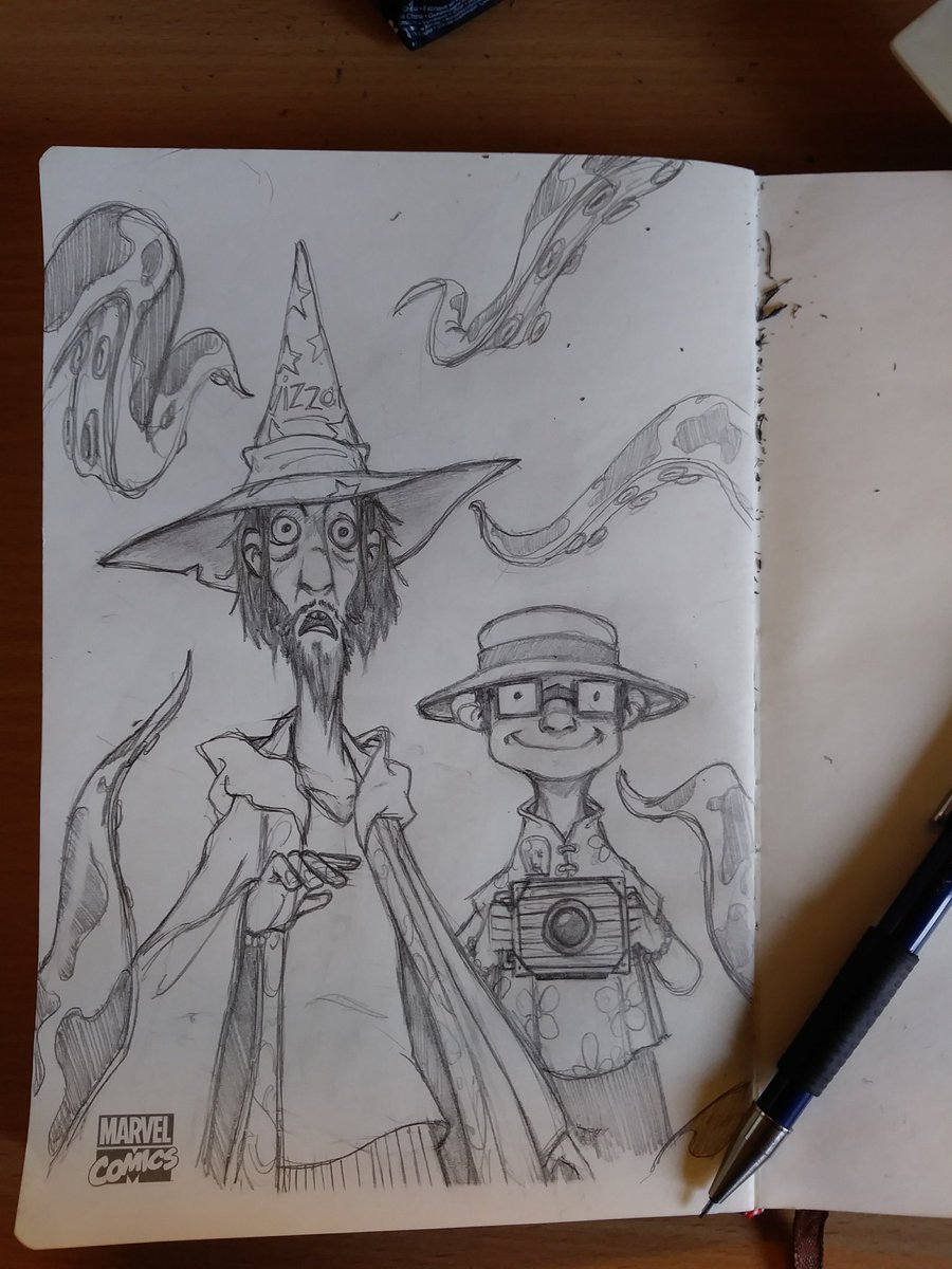 strangejamie's tweet photo. Sketchbook 7th December 18

Rincewind and Towflower.

#sketchbook #illustration #pencildrawing #fanart #wizard #rincewind #twoflower #discworld #terrypratchett https://t.co/W6Wao63sjJ